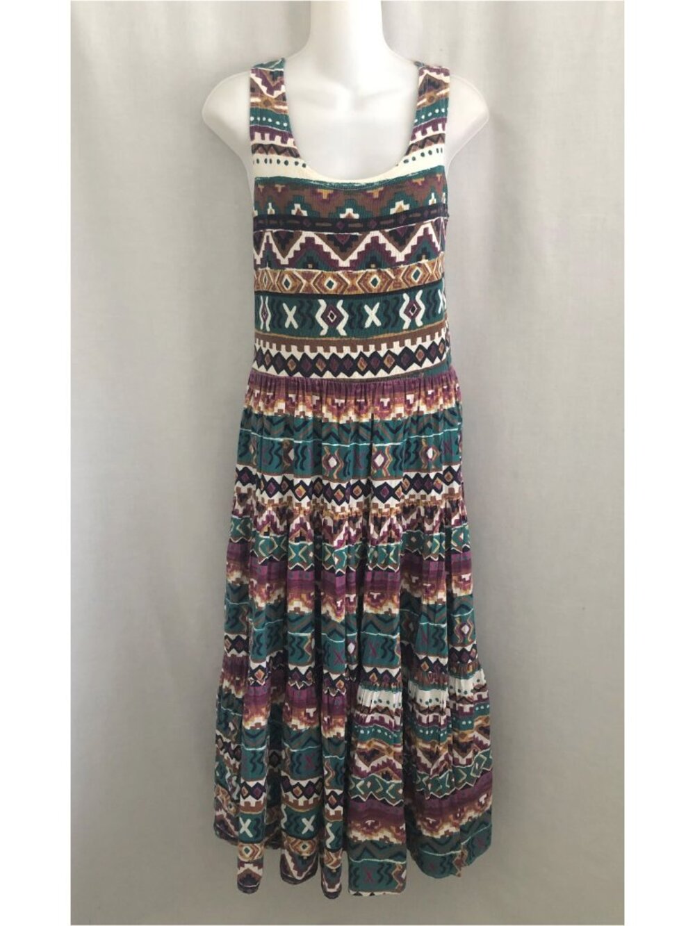 Vintage 90s Aztec Geo Print Cotton Dress Small Kathie Lee Plaza South - Picture 4 of 15